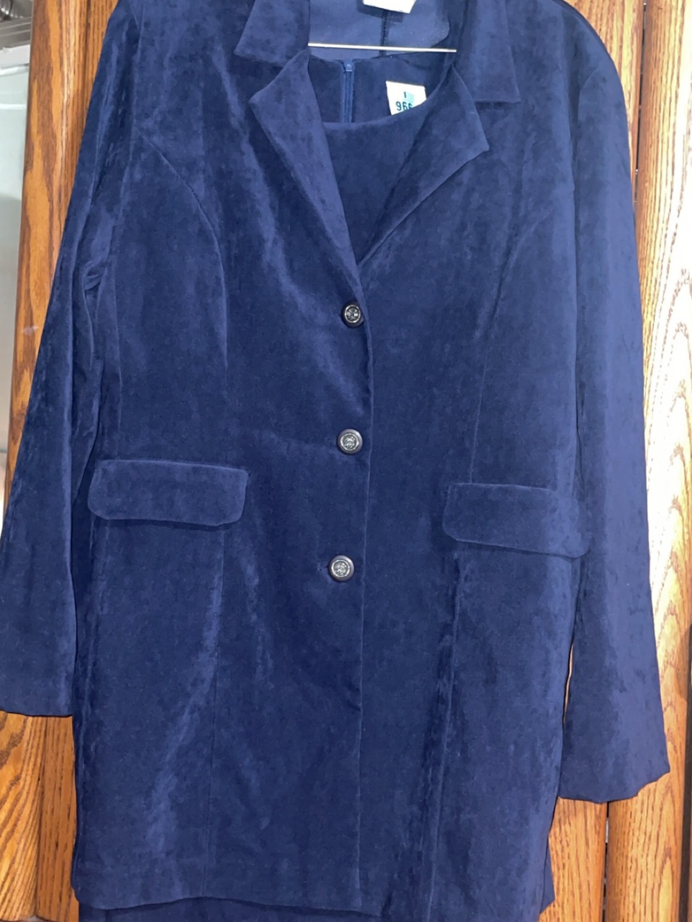 Vintage R&K Originals Navy Blue Dress & Jacket Set 2-Pc Faux Suede Size 14